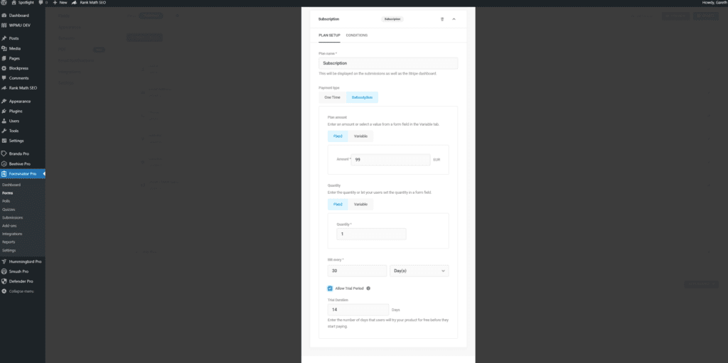 subscription setup